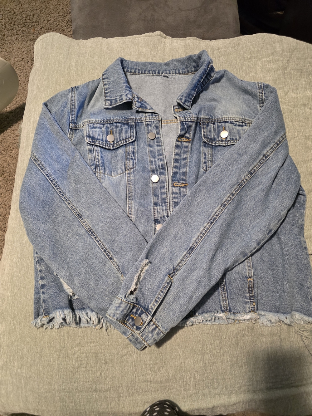 Light Blue Distressed Denim Jacket - Women